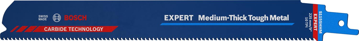 Professional 3x Expert ‘Medium-Thick Tough Metal’ S 1155 HHM Reciprocating Saw Blade (for Tough steel, Stainless steel sheets, Length 225 mm, Accessories Reciprocating Saw)