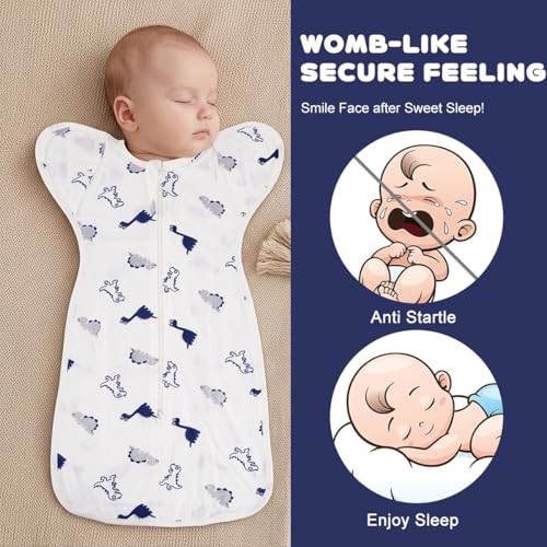 Image of SNOWIE SOFT Baby Swaddles for Newborns, Bamboo Cotton Baby Swaddle Wrap for Newborns Arms Up Baby Sleeping Blanket Zipping Sleeping Bag Newborn Sleep Sacks for Startle Reflex for 0-6 Months