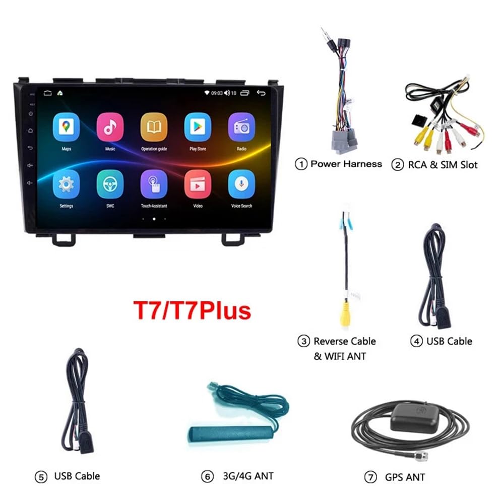 4+64G Radio samochodowe do Honda CRV 2007 2008 2009 2010 2011 with kabellosem Carplay Android Head Unit Radio 7"Touchscreen 2 Din Radio Android 14 GPS Navi Bluetooth FM/RDS Kamera cofania