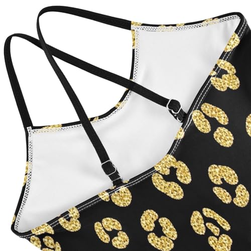 Little Girls Bathing Suits, Summer Beach Swim Suits Kids 3-10 Y, Gold Leopard Spots Black4
