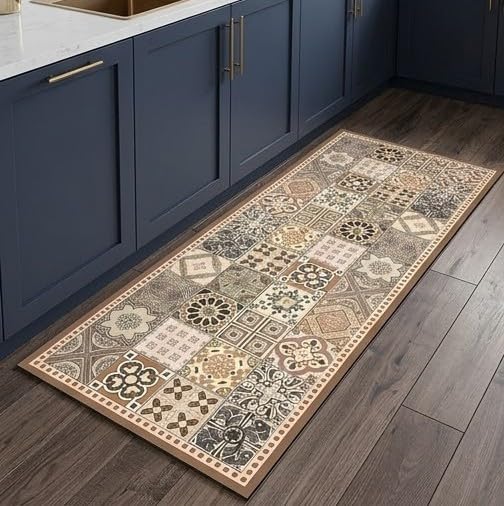 Image of HomeCloud Rubber Kitchen Mats for Floor Set of 2 Pcs | Non-Skid, Soft Absorbent Rugs for Kitchen, Laundry, and Hallway | 120x40cm, 40x60cm| 4mm Thickness (Beige Khaki Multi)