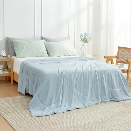 Image of Cozy Bliss Cooling Comforter King XL Size, Cooling Blankets for Hot Sleepers and Night Sweats, Blue Summer Comforter for King XL Bed, Breathable Soft Lightweight Silk Smooth
