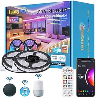 LUCKYLUX 10m Smart Led Strip Lights (2X 5m Rolls), RGB Color Changing Bluetooth LED Lights with Remote, with Alexa, Music Sync Light Strips for Bedroom, Home, Bars, TV, Kitchen and Party Decoration