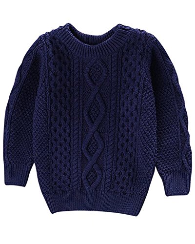 Jojobaby Toddler Baby Boy Girl Cable Knit Pullover Sweater Cotton Lined Warm Sweatshirt for 12 Months-11 Years (2-3 Years, Navy)