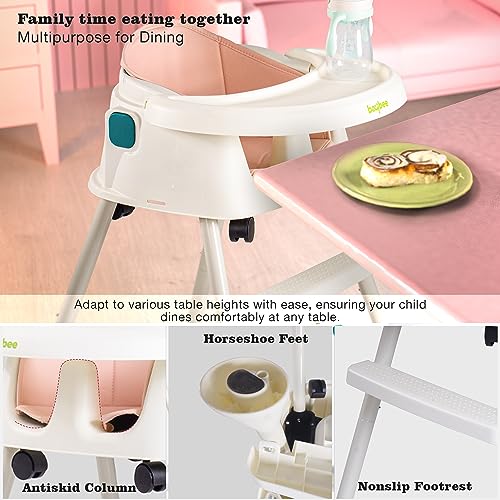 Image of Baybee 4 in 1 Convertible Kids High Chair for Baby | Comfortable Booster Seat with Height Adjustable, Footrest, Food Tray & 3 Point Safety Belt | Feeding Chair for 1 to 4 Years Boys Girls (Pink)