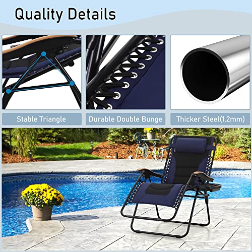 Phi Villa Oversize Xl Padded Zero Gravity Lounge Chair Wide Armrest Adjustable Recliner With Cup Holder, Support 400 Lbs (Blue) #TOP2