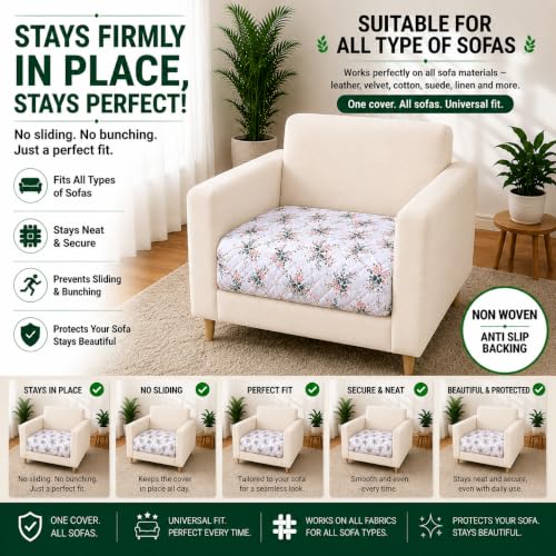 Image of Homerz Premium Printed Quilted Velvet Sofa Slip Cover Protector with Tassels, Sofa Mat, Exact Size, Antislip Cover (Grey Autumn, 1 Seater, Half)
