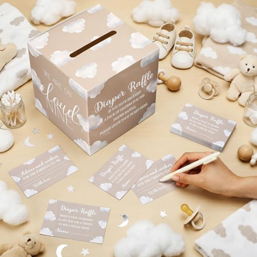 Image of Teling 51 Pieces Diaper Raffle Tickets with Card Box,Cloud 9 Style