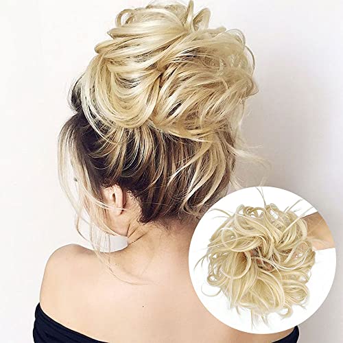 HANYUDIE Messy Hair Bun Chignon Scrunchie Easy Stretch Hair Piece Bun Chignon Hairpieces for Women (natural blonde mix light blonde)