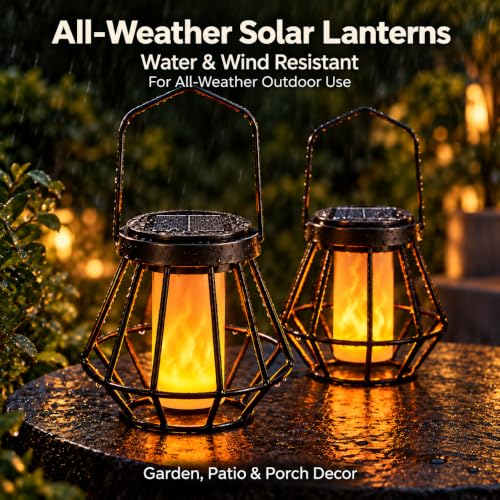 Hansang Solar Lantern Outdoor Lights for Halloween 2 Pack, Flickering Flame | Waterproof solar powered Hanging light with Auto On/Off, Patio, Garden & Halloween Decor - image 3
