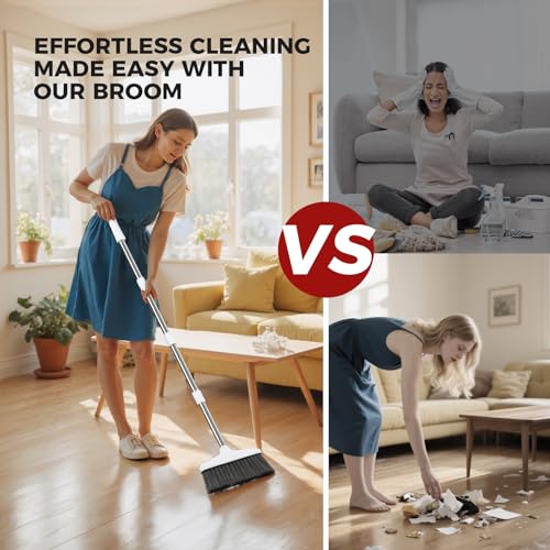 Image of Handy Broom, Indoor /Outdoor Brooms, Duty Kitchen Broom, for Home Garage Kitchen Office Courtyard Lobby Patio Lawn Concrete (1, White)