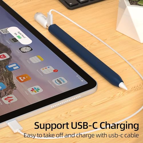 Image of Pencil Case for Apple Pencil (USB-C) 3rd Generation Silicone Protective Cover Sleeve, Supports Magnetic Attachment 3rd Gen (Navy Blue)