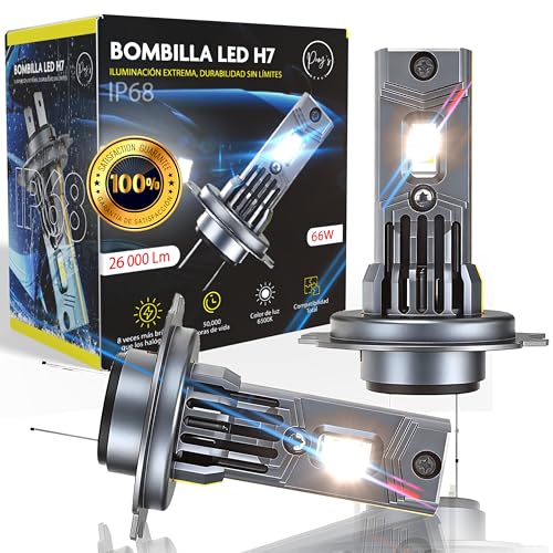 PROY'S NEXUS® Super Pack 2 Bombilla H7 LED 26000LM Premium de Largo Alcance 66W | X10 Veces Mas Brillante con Ventilador de refrigeración de 15000 RPM | 6500K Blanco Frío | Bombillas Led H7