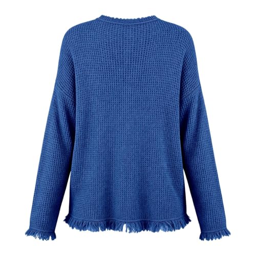 Waffle Knit Tops For Women Vintage Long Sleeve V Neck Frayed Raw Shirts - image 5