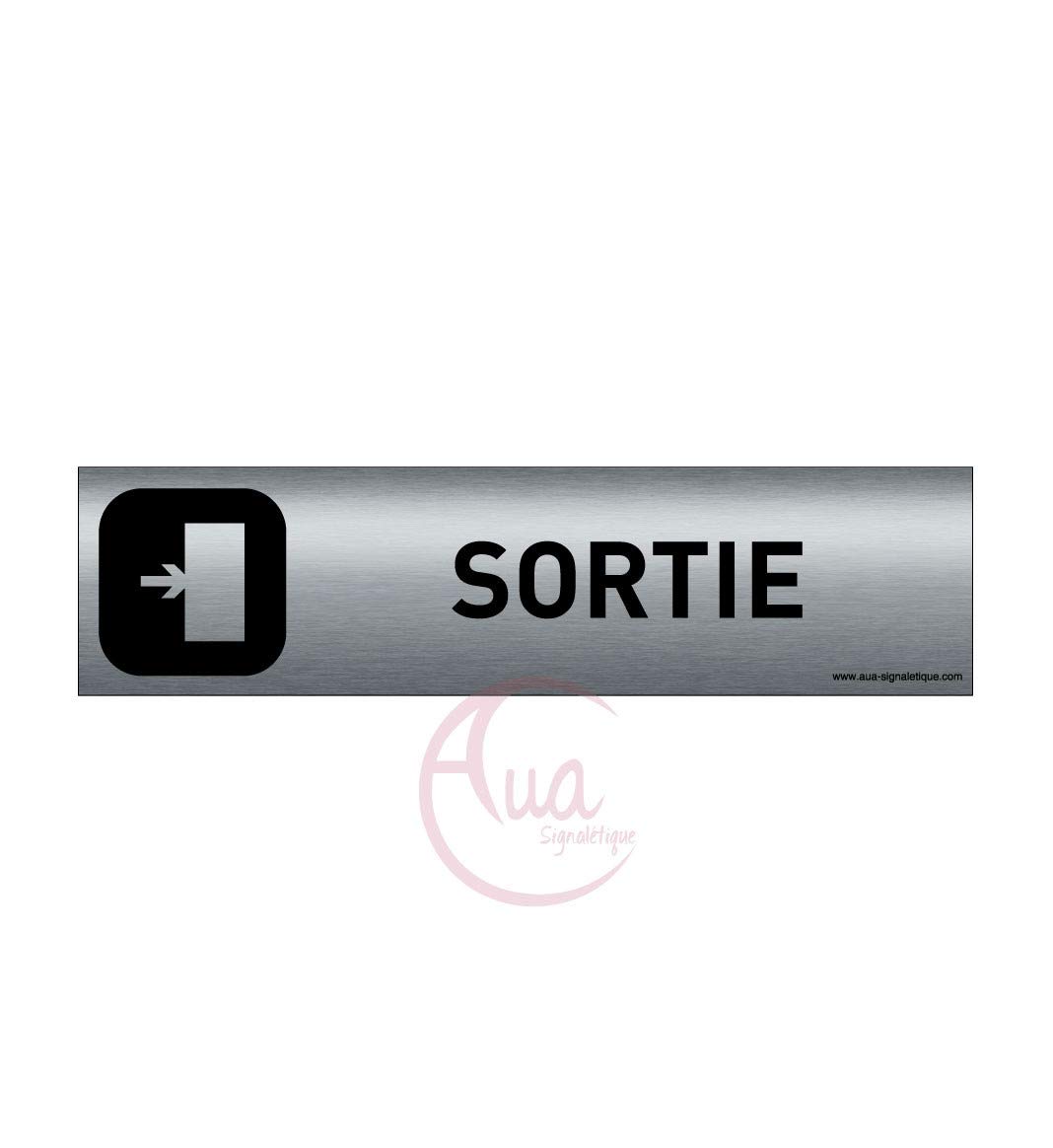 AUA SIGNALETIQUE - Plaque Aluminium brossé imprimé AluSign DARK - 200x50 mm - Double Face adhésif au dos (Sortie à droite)