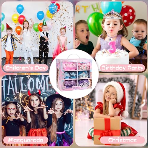 Princess Dress Up Toys, Jewelry Boutique Kit, 3 Color Skirts, Shoes, Crowns, Girls Toys for 3 4 5 6 Year Old