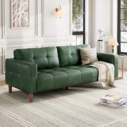 Image of IDEALHOUSE 83 inch Green Faux Leather Couch, 3 Seater Sofa Couches