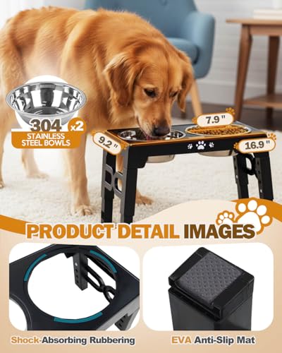 Jovrun Elevated Dog Bowls for Medium Large Size Dogs, Non-Slip Dog Feeder with 2 Stainless Steel Dishes, 5 Heights Adjustable Raised Bowls to 3.15″-8.66″-9.84″-11.02″-12.2″ - Image 5