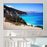 Framed Canvas Wall Art Coastal Scenery Aerial Coastal Cool Multicolor Ocean Photography Realism Relax/Calm - 16x24 inches