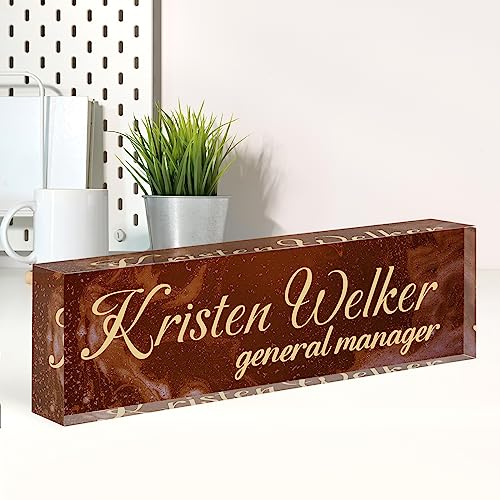 Image of Name Plate for Desk, Desk Name Plate Personalized, Office Decor for Women Men, Acrylic Desktop Accessories, Office Appreciation Gifts for Boss Social Workers Nurse Teacher Employee (Deep Red)