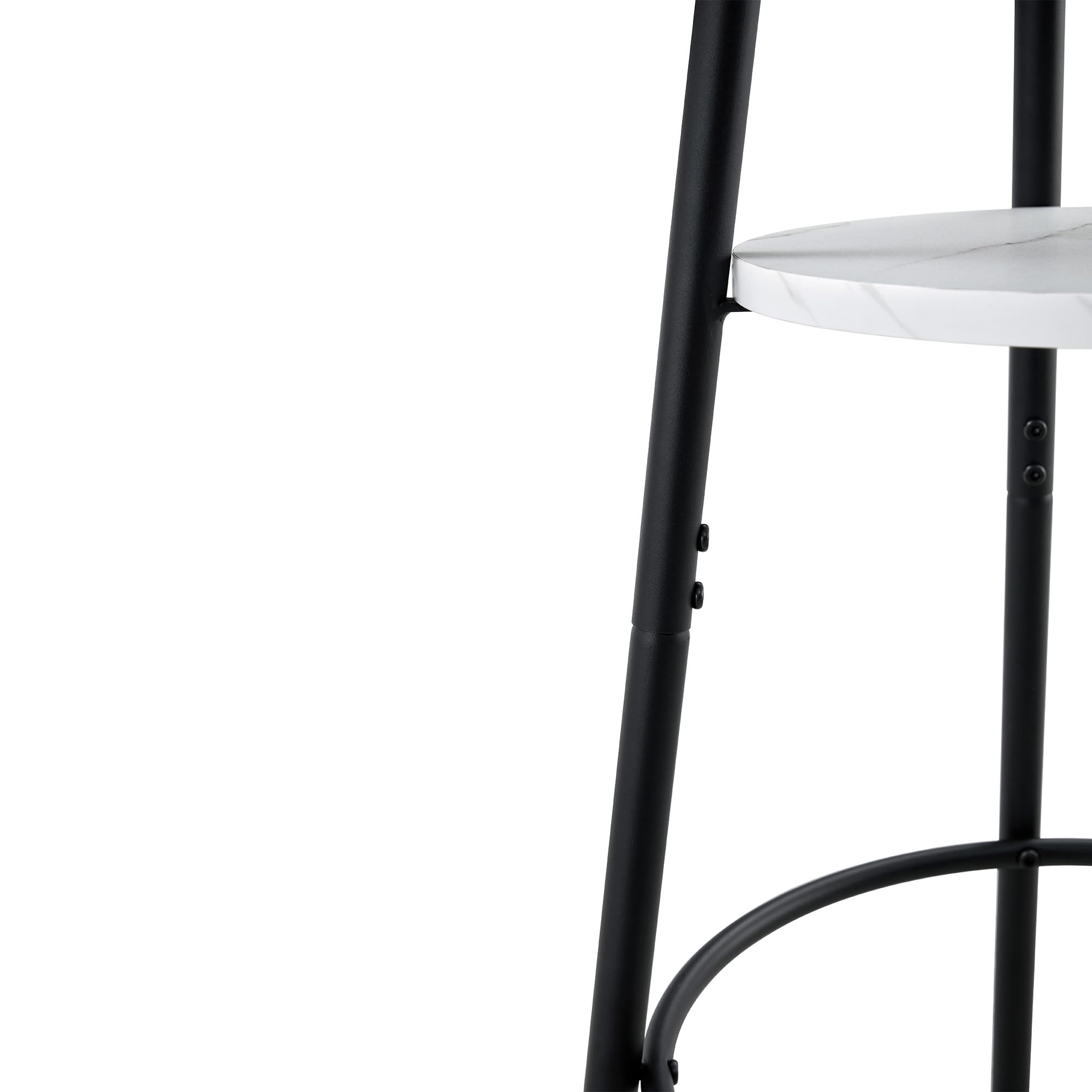 REXO Moderner Bartisch, Stauraum, Weißer Marmoroptik, schwarzem Metallrahmen, Durchmesser 60cm, Höhe 89cm, Zeitgemäßer Stehtisch für Küche, Esszimmer und Café