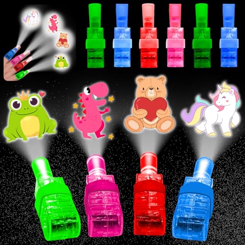28 Pack Glow in the Dark LED Light Up Finger Lights for Kids, Party Favors Animal Pattern Finger Projector Lights Toys for Boys Girls Funny Birthday Gifts,Party Supplies Classroom Prize Decorations