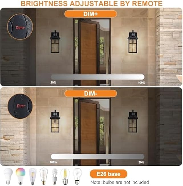 Motion Sensor Porch Lights Outdoor with Remote Control, Smart Dusk-to-Dawn Exterior Lighting Fixtures Weatherproof Outdoor Wall Lights with 4 Lighting Modes for Porch, Garage, Patio, Front Door