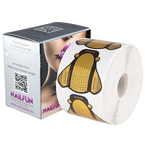 NAILFUN - 1 rol (500 stuks) zelfklevende vlinderfly goud modellier sjablonen extra breed voor de kunstmatige vingernagel-modellering incl. dispenser