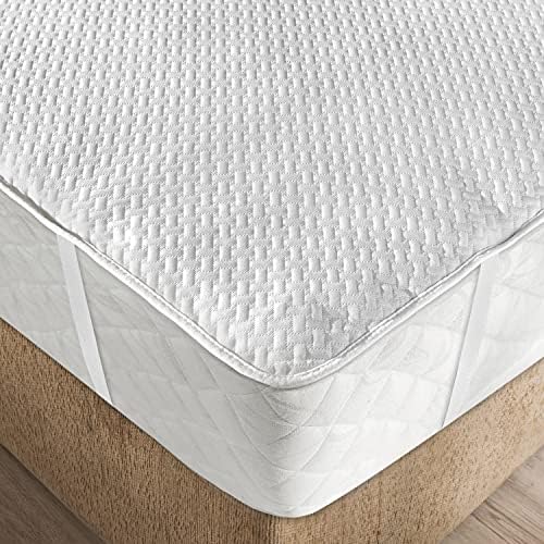 Ambesonne Soft Texture Mattress Pad Quilted Bed Topper for Premium Quality and Comfort Breathable Surface Noiseless Fitted Water Repellent Backing with Durable Elastic Straps, Full XL