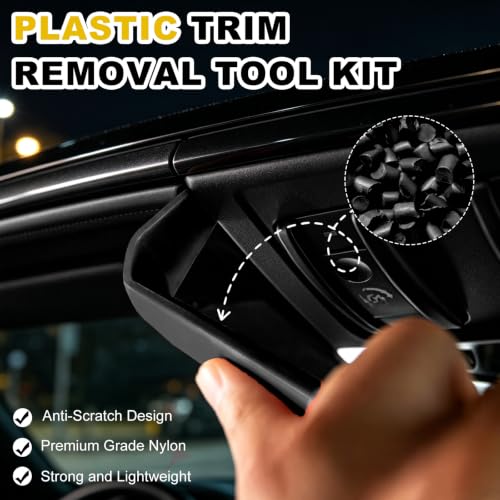 Image of 18 Pcs Auto Trim Removal Tool Kit with Non-Scratch Plastic Pry Tool Fastener Clip Pliers and Tire Caps Valve, Interior Door Panel Clip Removal Set for Vehicle Dash,Black
