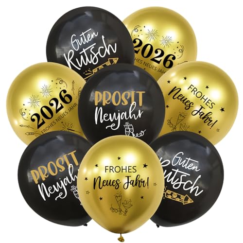 32 Stück Silvester Deko Luftballons 2026 Schwarz Gold, Latexballons Set Happy...