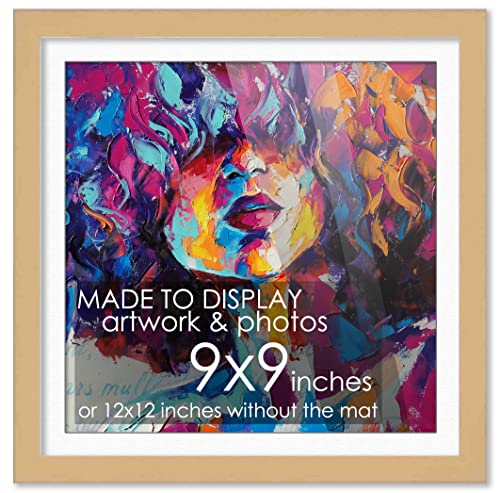 9x9 Frame Natural Wood With White Mat | 12x12 Frame