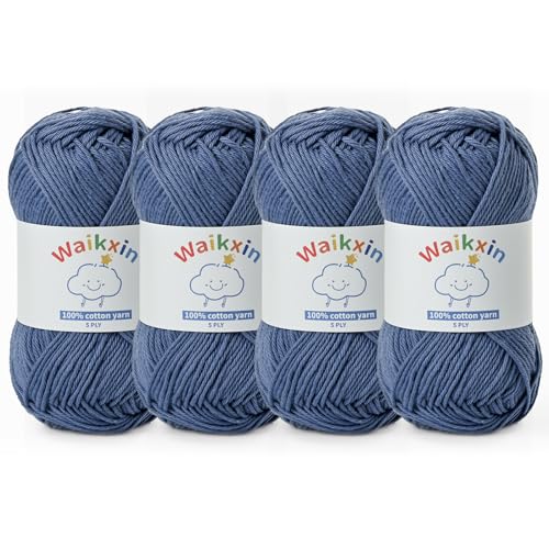 Image of Cotton Yarn for Crocheting - 524.9yds / 7.05oz Baby Yarn for Crocheting Soft - 100% Milk Cotton Yarn 5 Ply Crochet Amigurumi Yarn for Crafts&Puzzle /Socks /Hats(4 Denim Blue)