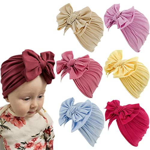 Image of XYX Baby Girl Toddlers Breathable Cotton Hat Newborn Knotted Hat Cute Donut Soft Turban Bow Knot Cap