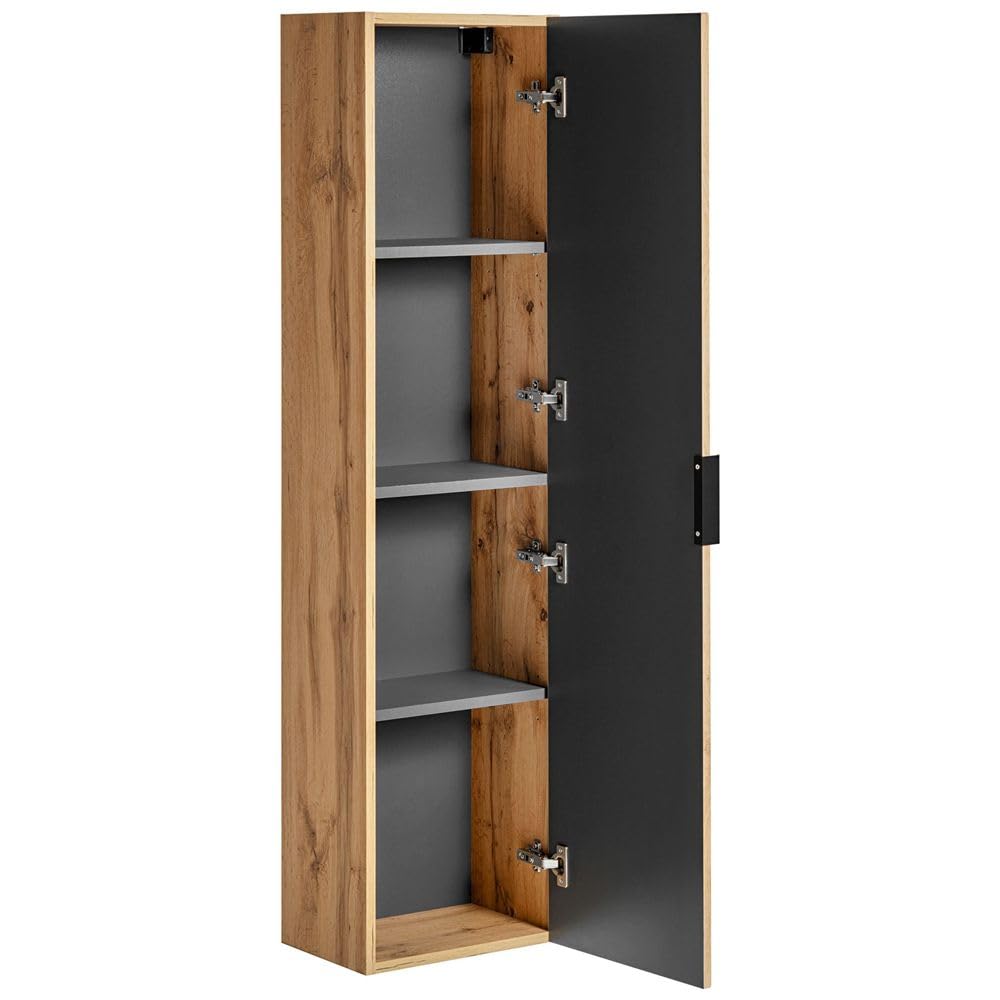 Lomadox Badezimmerschrank Hochschrank 2-türig, Wotan Eiche gerillt, 35 cm schmal, Seitenschrank Badmöbel-Schrank Badschrank B/H/T: 35/140/25 cm