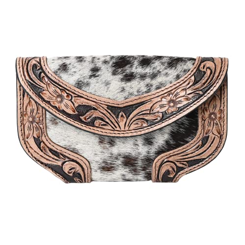 Women Cowhide Hairon and Tooled Leather Western Handmade Ladies Clutch Trifold Wallet