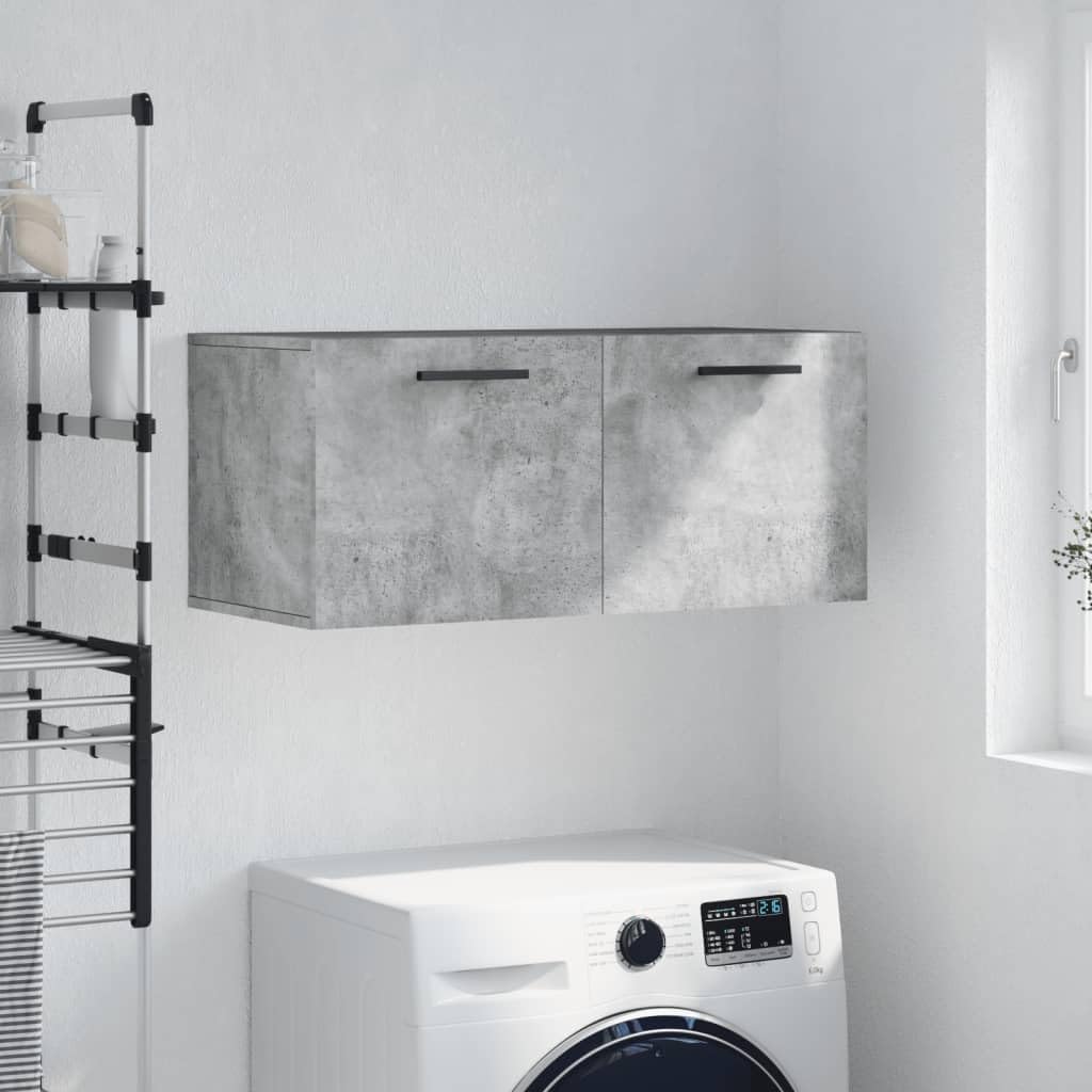Étagère murale en bois gris béton de 80 cm avec grand espace de rangement