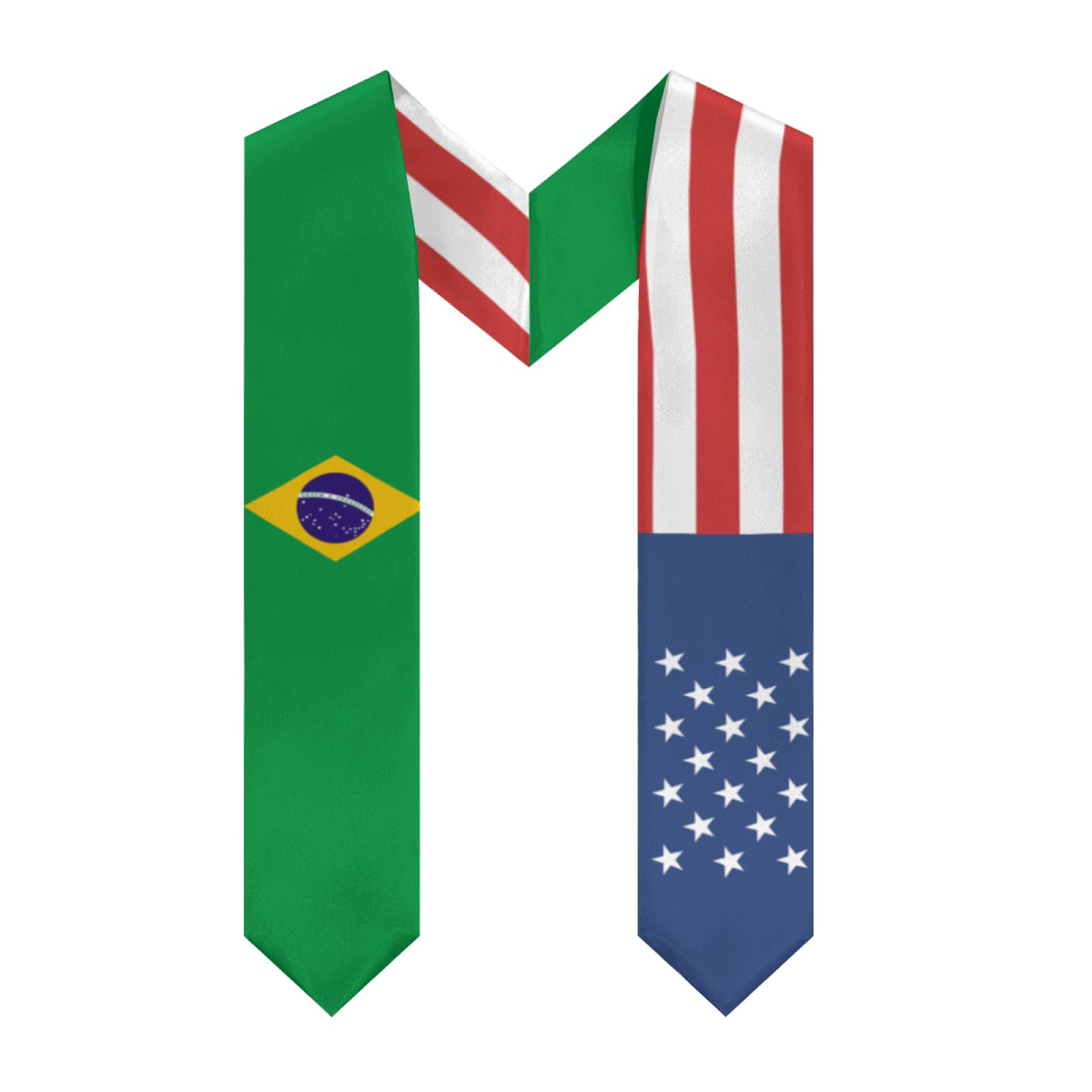 America Brazil Brazilian Flag Graduation Stole Sash Shawl for Men Women Thickened V-Neck Scarf for International Students Teachers Study Aboard Graduate Gift 72 inches Unisex