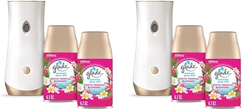 Miniatura 1 de Glade Kit automático de repuesto y soporte de aerosol, ambientador para el hogar y el baño, flores tropicales, 6.2 onzas, 2 unidades (paquete de 2)