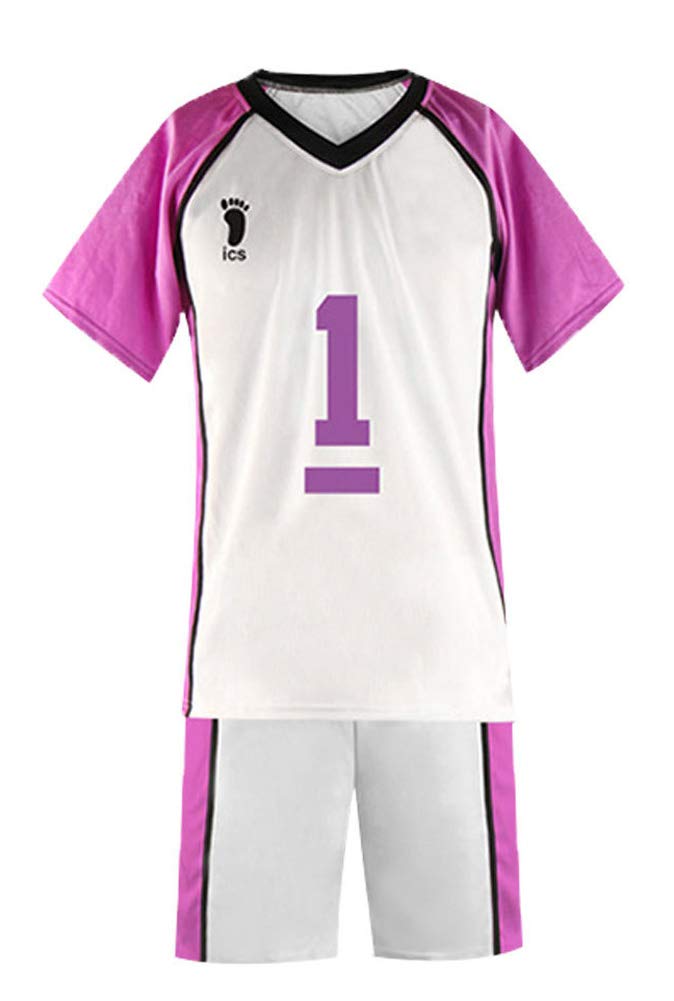 Shiratorizawa Academy Volleyball Club Ushijima Wakatoshi No.1 Jersey Set T-Shirt Pantaloncini Suit Cosplay Costume Bianco