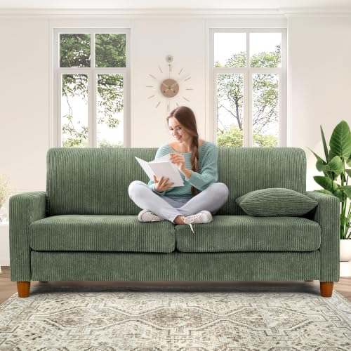Image of Kidirect 70in L Shaped Couch, Modular Sofa No Tool Assembly, Comfy Sectional Couches for Living Room 21in Deeper Seats, Corduroy Sofas for Living Room with 2 Pillows, Loveseat Sofa Set, Green Couch