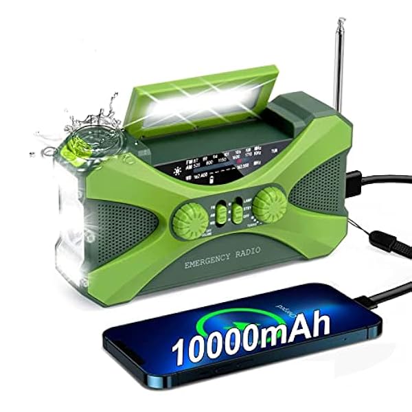 Radio Solar 10000mAh Radio a Manovella solare di Emergenza radio solare meteorologica portatile Power Bank