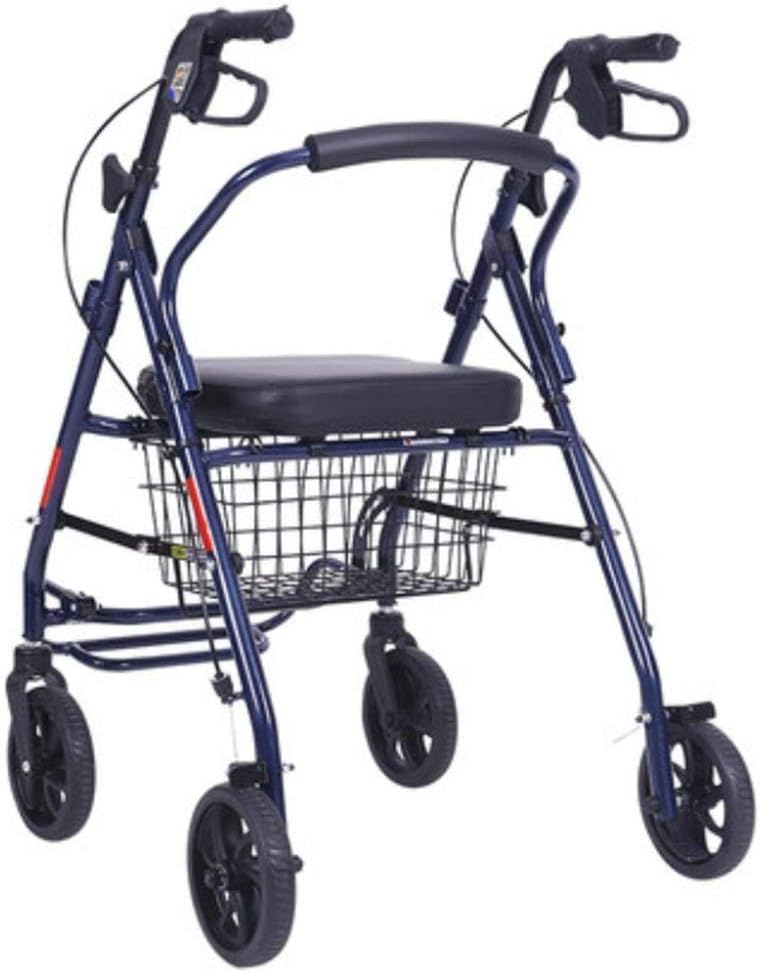 Walker, Carrito De Compras Ligero Plegable De 4 Ruedas con Asiento Acolchado Andador Andador, Frenos Bloqueables Y Canasta De Transporte - Marco para Caminar para Ancianos Azul