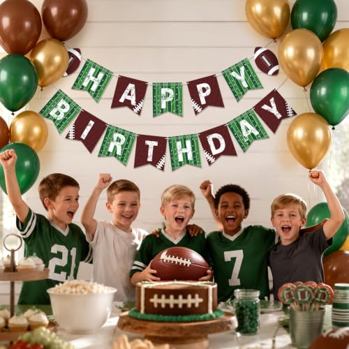 Image of Hooqict Happy Birthday Banner Football Birthday Party Decorations Football Party Banner Garland for Sport Theme Game Day Decorations Supplies