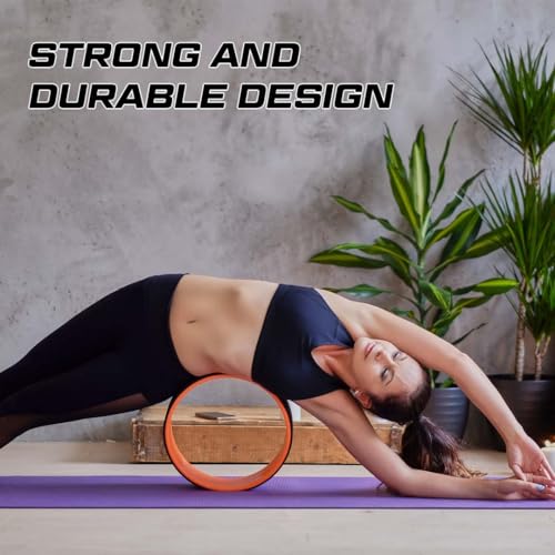 Image of De Jure 13-Inch Yoga Wheel for Back Pain Relief, Stretching & Flexibility | Durable Yoga Prop with Soft Foam Padding for Backbends, Massage, and Exercise - Ideal for All Skill Levels - Orange & Navy Blue