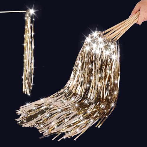 TBOLLY 100 pcs Wedding Wands Light up with LED Tinsel Wedding Streamers for Wedding Send off and Greeting Ideal Props for Weddings Birthday Parties Christmas Cheerleading Games (Champagne)