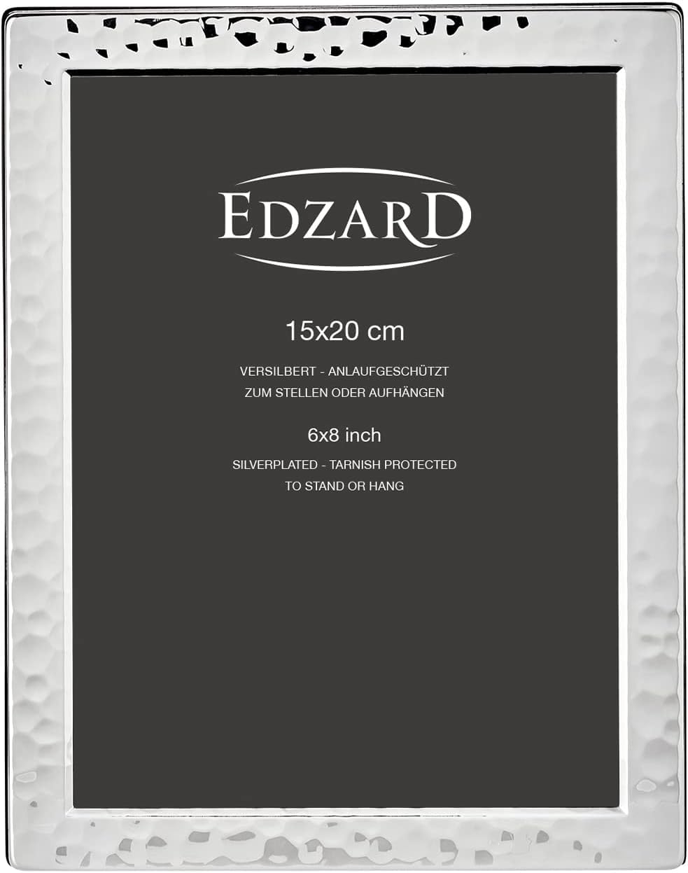 EDZARD Cornice portafoto Pavia (15 x 20 cm), placcata in argento, con 2 ganci, effetto martellato, cornice in argento in formato verticale e orizzontale