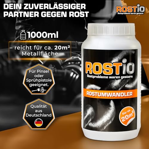 Rostio Rust Converter 1L - Odstranjivač hrđe s četkom - Pretvarač hrđe i temeljni premaz - za automobile, čelik i željezo - Ne ispire se - Može se lakirati nakon 6-8 sati - Pokriva do 20 m²