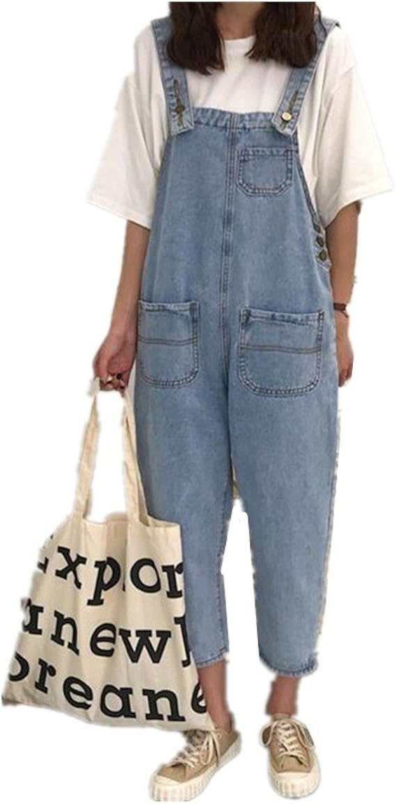 Amazon サロペット オーバーオール レディース デニム 韓国風 可愛い ブルー L オールインワン 通販
