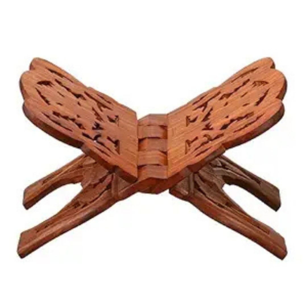 Handcrafted Wooden Rehal Book Stand for Quran, Geeta & Holy Books – Foldable Sheesham Wood Book Holder with Traditional Carving for Prayer, Home & Gifting